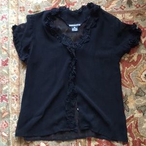 Sheer black ruffled blouse